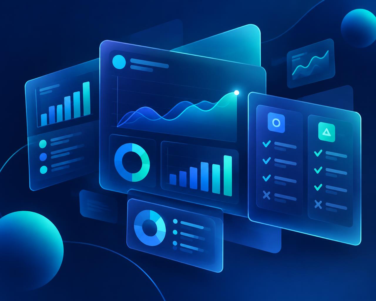 Illustration of business software dashboards being compared side by side